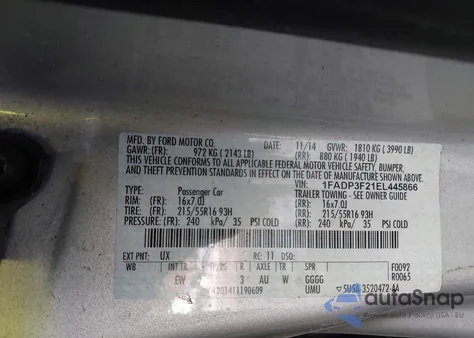 2014 Ford Focus Se из США, поврежденный, VIN 1FADP3F21EL445866